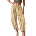thumbnail image 2 of Mifsaly Harem Pants Women with Pockets Tie Ankle Elastic Waist Drawstring Boho Pant Lightweight Flowy Casual Summer Outfits Beige,L, 2 of 6