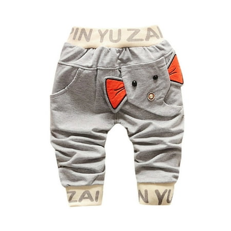 

Toddler Baby Boys Trousers Pull up Sweatpants Jogging Long Pants Cute Solid Color Cotton Cartoon Little Elephant Prined Casual Pants Spring Autumn Elastic Waist Bottom Trouser 3-24Month