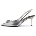 thumbnail image 2 of FSJ Women Classic Slingback Metallic Triangle Sleek Pumps Pointed Closed Toe Stiletto High Heels Sandals Sexy Office Dress Shoes Size 6 Silver, 2 of 4