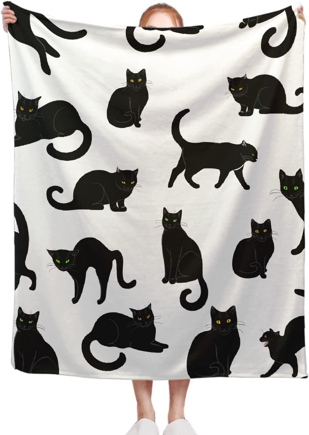 Black Cats Blanket Microfiber Flannel Throw Lightweight Super Soft Cozy