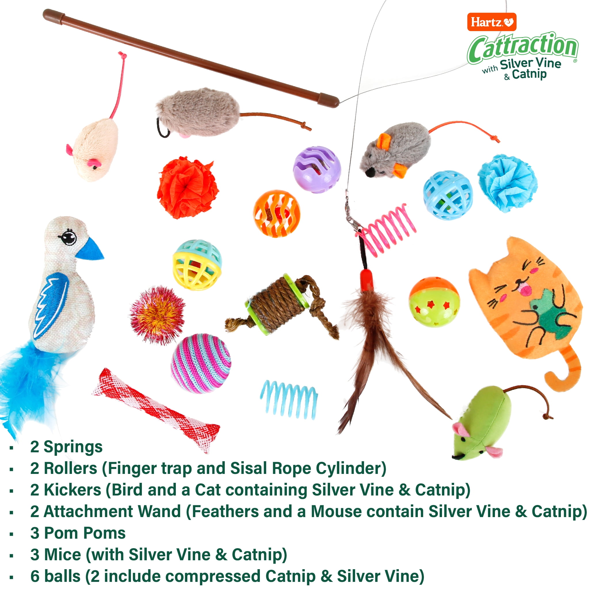 Hartz Cattraction Cat Toy Variety Pack with Silver Vine & Catnip, 20 Count