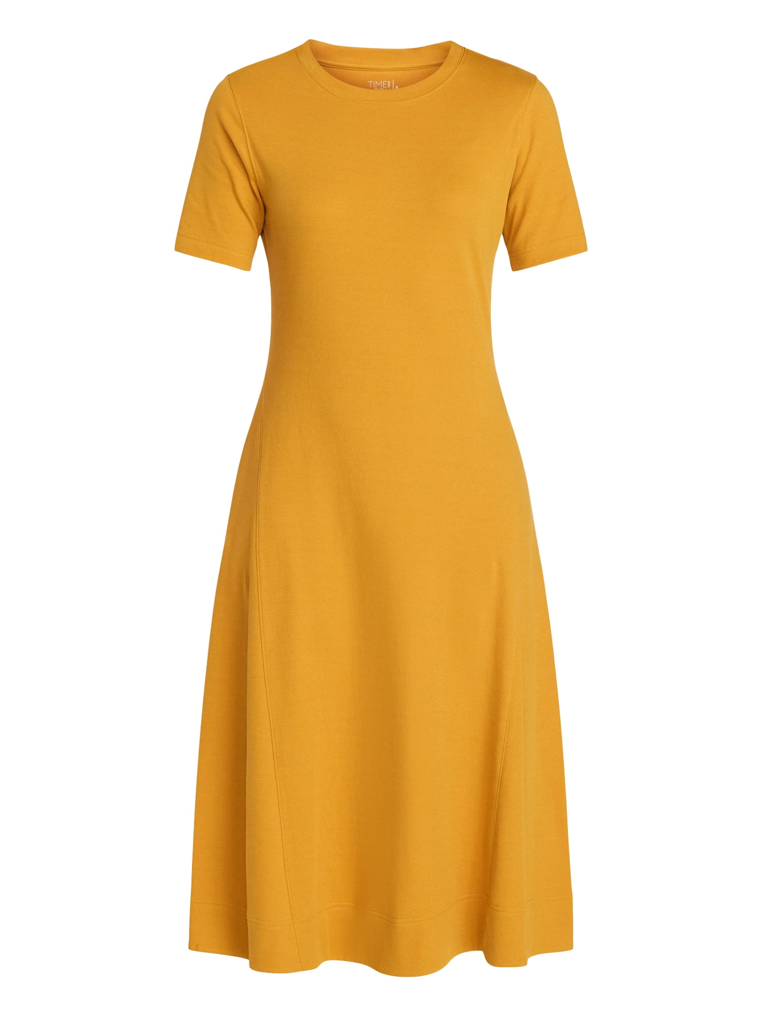 Time and Tru Women's Seamed Cotton Midi Dress, Sizes XS-XXXL