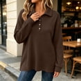 thumbnail image 2 of Womens Waffle Knit Long Sleeve Collared Golf Shirt Oversized Pullover Slouchy Sweatshirt Casual Fall Clothing for Daily Wear Travel, Brown, XL, 2 of 9