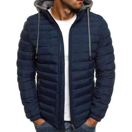 

Puloru Men Winter Down Jacket Hooded Long Sleeve Zip-Up Outer