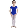 thumbnail image 3 of Miaeowve Kids Girls' Short Sleeves Gymnastics Leotard Solid Color Ballet Dance Tops Cotton Undershirts Dancewear Dark Blue 6, 3 of 7