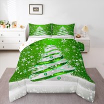 Manfei Green Christmas Tree Bedding Comforter Set, Christmas Snowflake Twin Comforter Sets, Western Winter Festival Reversible Bedding Set, Ultra Soft Home Decor, 2pcs
