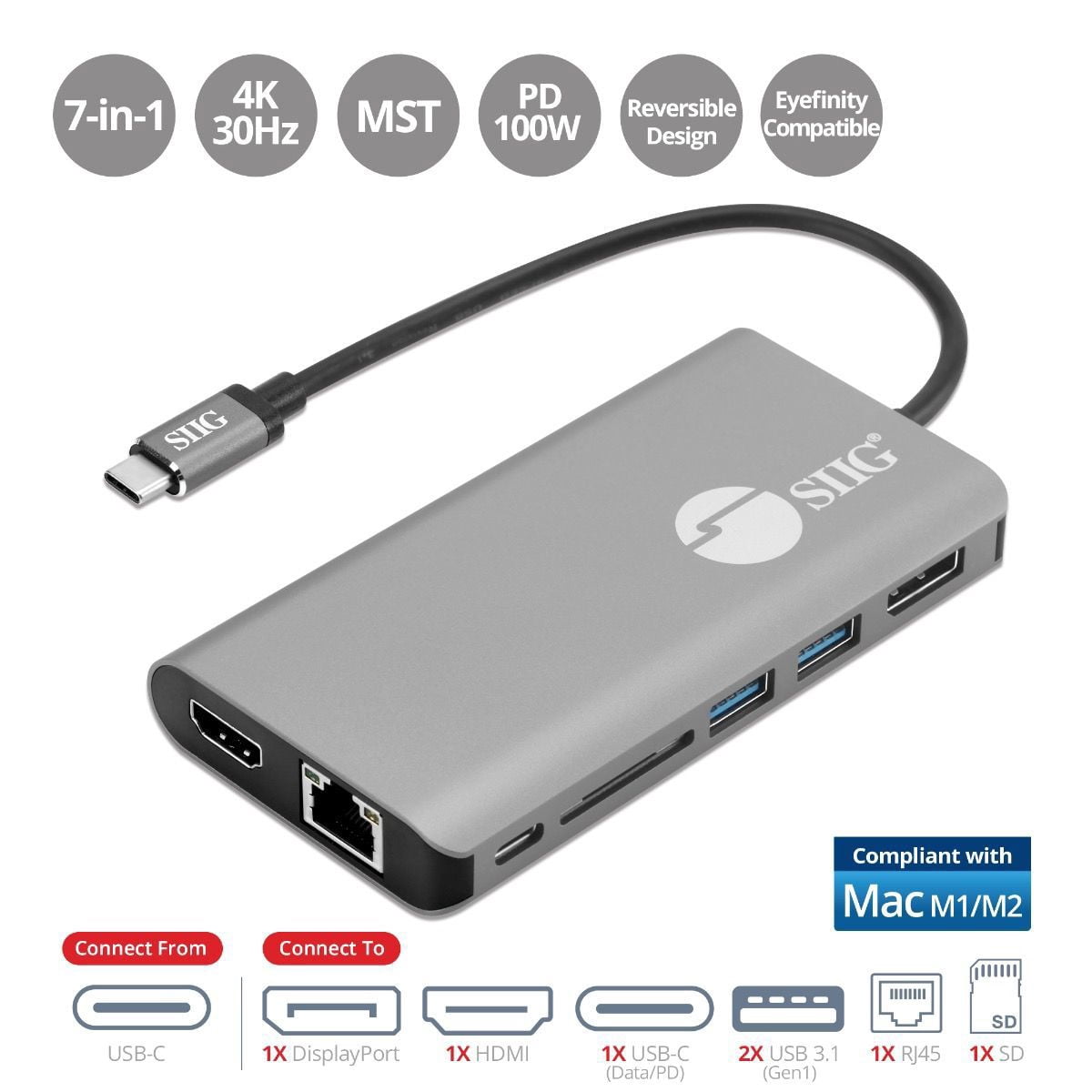 SIIG USB-C MST Video with Hub, LAN and PD 3.0 Docking