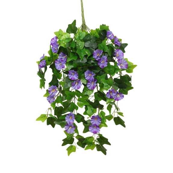 Twfbrm Artificial Hanging Flowers, 25.6" Realistic Morning Glory with Green Leaves, UV Resistant Look Real Faux Silk Petunias Flowers Garland Spring Decorations for Porch Wedding Party