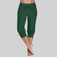thumbnail image 2 of TANGQIOP Women'S Causal Pants Clothes Knit 3/4 Length Slim Elasticized High Waisted Drawstring Pocket Athletic Solid Color Capris Dark Green XXL, 2 of 6