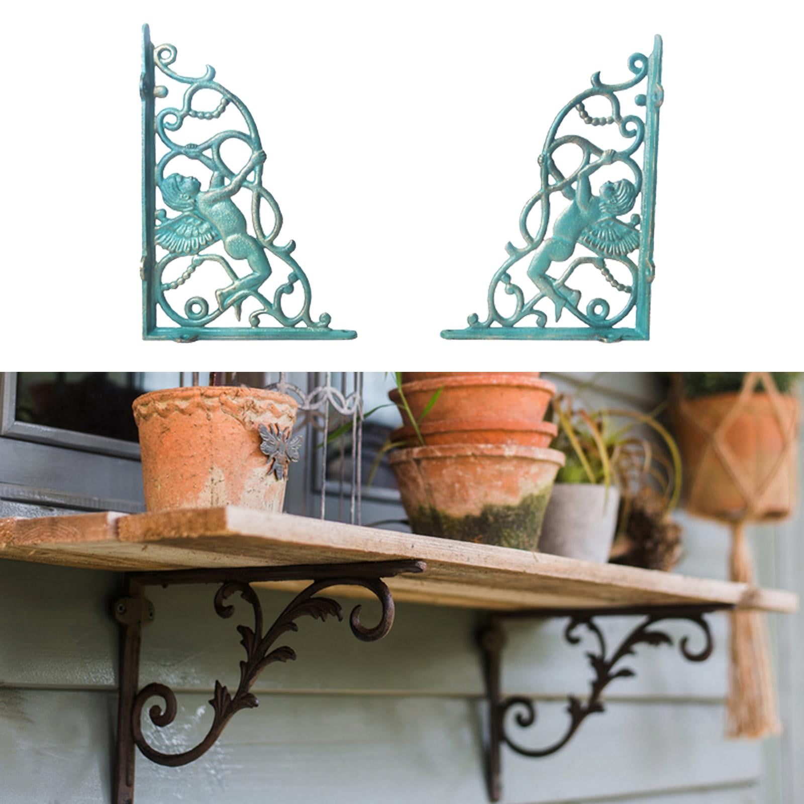2x Vintage Style Rustic Metal Wall Mounted Triangle Shelf Brackets Decorative