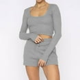 thumbnail image 2 of XuJwPNcy Womens Pajama Sets Long Sleeve Pullover Top and Shorts Matching Lounge Set 2 Piece Tracksuit Outfits, 2 of 7