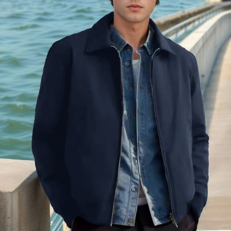 KTJTDRVH Men s Button Down Shirt Jacket Spring And Fall Models Simple Com Muter Jacket Zipper Lapel Jacket For Business Travel Walmart