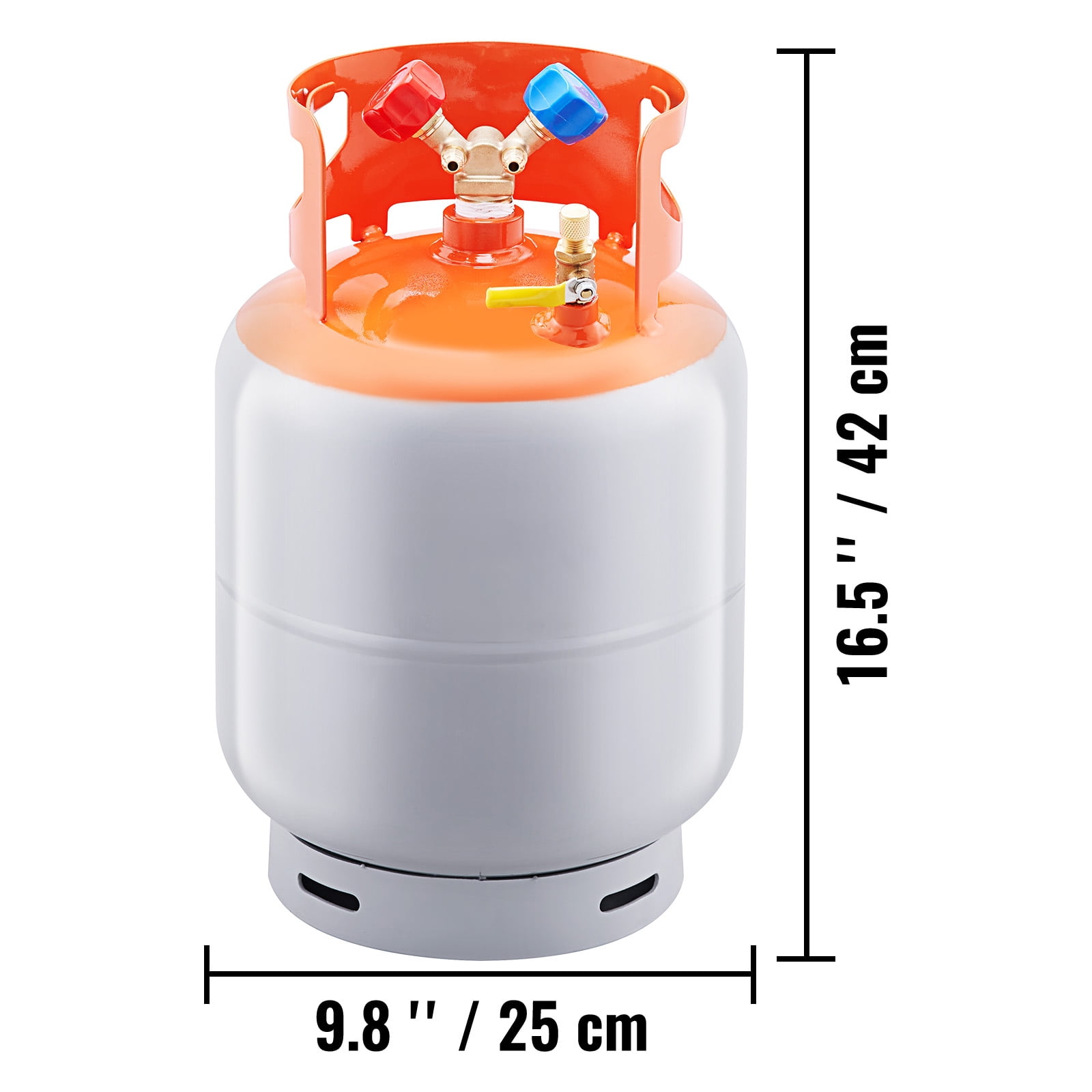 KFFKFF 30 LBS Refrigerant Recovery Cylinder, 400 psi Durable Portable Tank, Dual-Use Y-Valve for Liquid and Vapor, Secure Seal Can for R22/R134A/R410A, Orange and Gray
