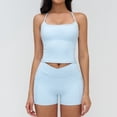 thumbnail image 1 of PISONIC Women 2 Piece Workout Sets Crossover High Waisted Biker Shorts with Pockets Built in Bra Racerback Tank Tops, 1 of 7