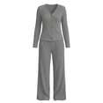 thumbnail image 4 of Miqool Womens 2 Piece Outfits Corduroy V Neck Button Front Long Sleeve Top Matching Pants Set Casual Loungewear Tracksuit S‑XXL, 4 of 7