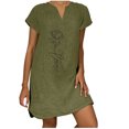 thumbnail image 1 of Vestido de cáñamo de bambú con estampado de cobertura suelta y cuello en V retro vintage de manga corta para mujer Pompotops  ghjkhdj17561, 1 of 4