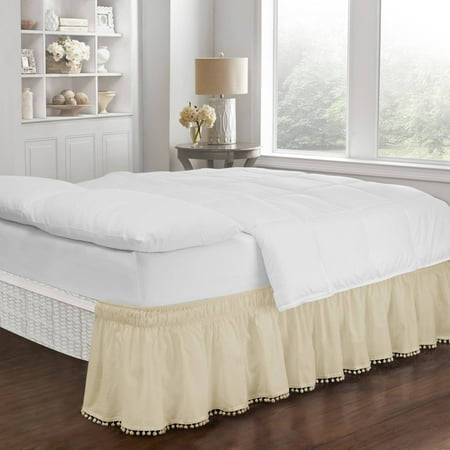 - Easy Fit Adjustable Pom Pom Fringe Bed Skirt