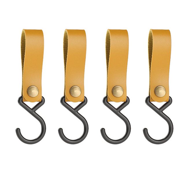cámping Ganchos de cuero en forma de S PU para colgar estante de almacenamiento gancho llavero Curry 4 piezas JShteea El nuevo