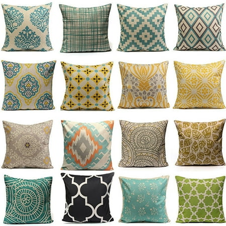 Yesbay Home Decor Vintage Geometric Flower Cotton Linen Throw Pillow Case Cushion Cover 17#