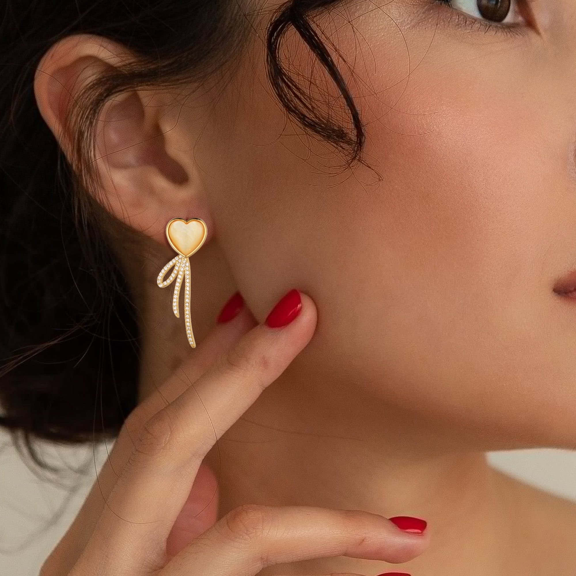 Beautlace Heart Earrings Studs,Versatile 2-in-1 White Pearl Shell Sterling Silver Dangle Earrings Birthday/Valentines/Christmas Gifts for Women