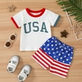thumbnail image 2 of Zanarzt Baby Boy Independence Day Outfit 4th of July Clothes for Toddler Baby Boys Short Sleeve Letter Print T shirt Tops Shorts Kids Independence Day Outfits 2pcs Short Pants Set White,12-18 Months, 2 of 8