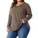 thumbnail image 4 of Blusas de mujer de talla grande Agnes Orinda con estampado floral, camiseta de manga larga con escote en V y volantes, 1X marrón naranja, 4 of 6