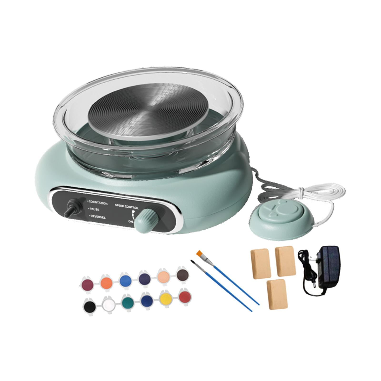 Tachiuwa Mini Pottery Wheel Kit with Foot Petal Adjustable Speed Turntable Electric Clay Wheel Ceramic Making Machine for Kids Adults Green