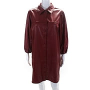Pre-owned|Avec Les Filles Womens Long Sleeve Faux Leather Shirt Dress Red Size Large