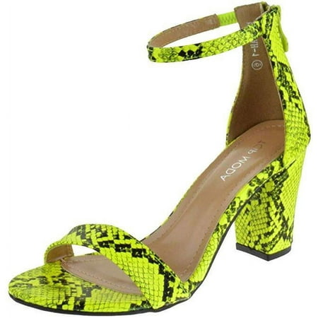 

Top Moda Hannah-1 Neon Yellow Snake Pu Ankle Strap Open Toe Block Heeled Sandals (Neon Yellow Snake Pu 7.5)