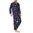 thumbnail image 2 of Fuzoiu Space Dinosaur Print Men's Long-Sleeved Pajama,Lounge Button Down Nightwear,Mens Notch Collar Pajama Set -XX-Large, 2 of 7