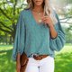 thumbnail image 1 of Camisas Mujer Camisa informal estampada con cuello en V, mangas acampanadas, blusa, ropa femenina (verde S) Ygjytge para Mujer Verde T S, 1 of 6