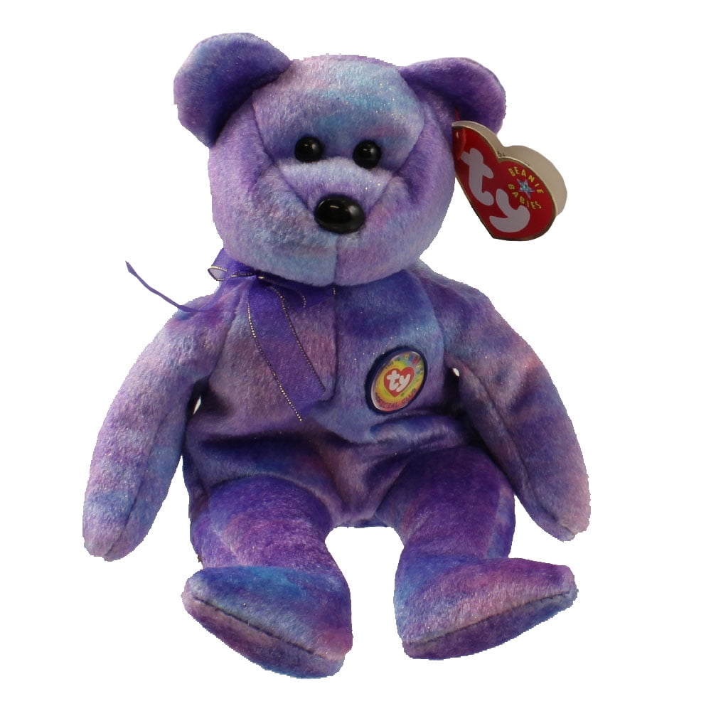 TY Beanie Baby CLUBBY 4 the Bear (Rainbow Button) (8.5 inch