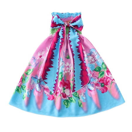 

Huilaibazo Girls Dress Toddler Kids Girls Flower Bohemian Flowers Bowknot Sleeveless Beach Straps Dress Princess Clothes