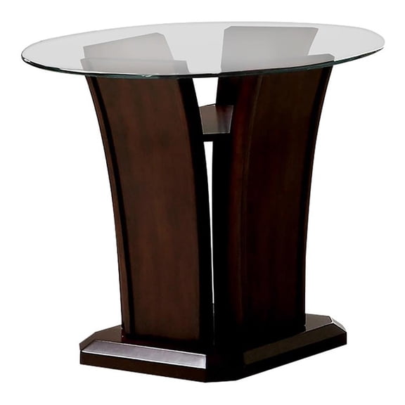 Furniture of America Lantler Round Glass Top End Table in Dark Cherry