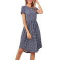 thumbnail image 4 of CALIPESSA Womens Summer Polka Dot Tunic Ruffle Knee Dress Casual Loose Swing Flowy Blue Short Sleeve Curved Hem Midi Dresses With Pocket, 4 of 5