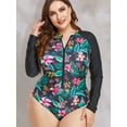 thumbnail image 1 of BeautyIn Women's Plus Size One Piece Swimsuit Zip Swimwear Flora Patchwork Rash Guard, 1 of 6