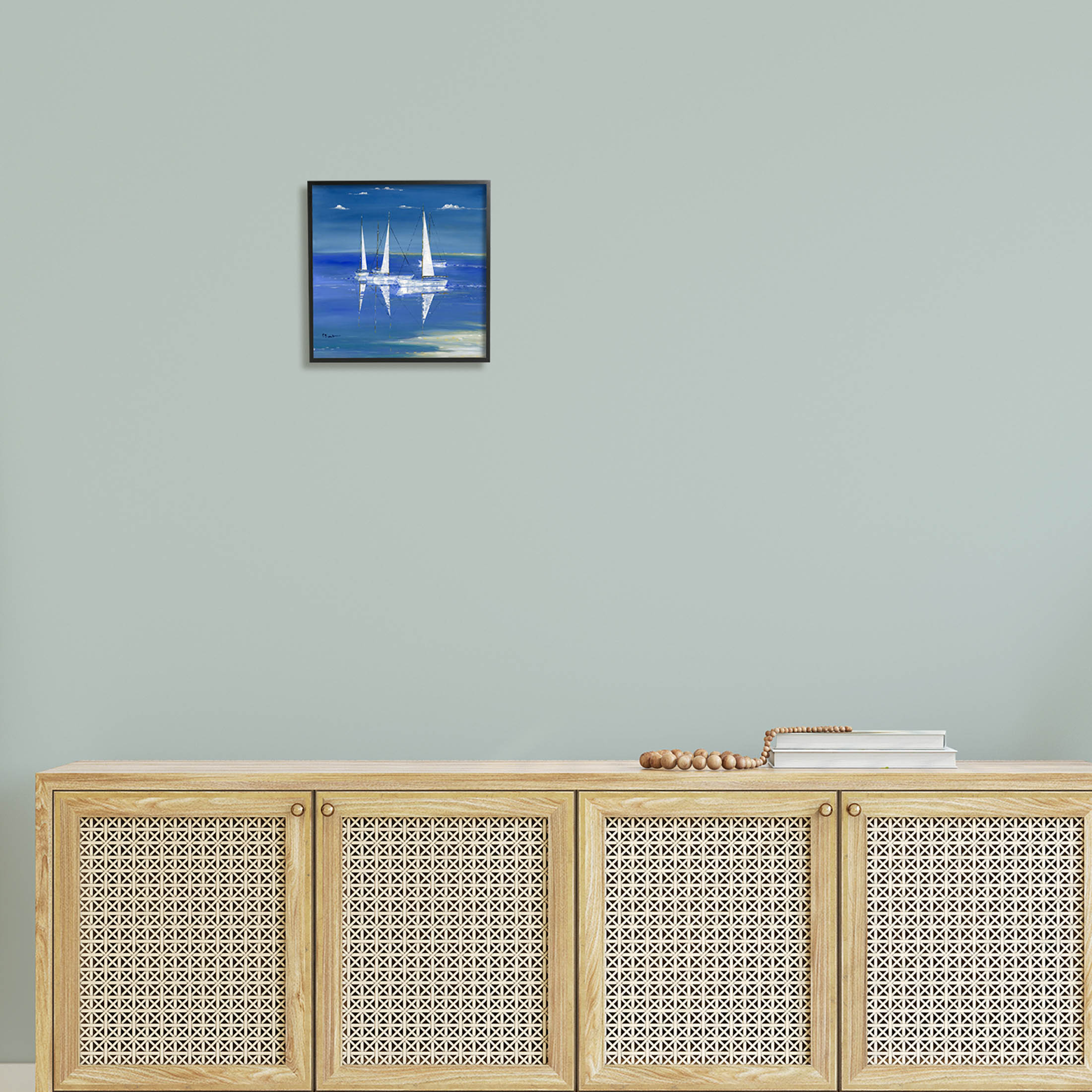 Stupell Industries Serenity Sailboats Vivid Blue Ocean Painting Black Framed Art Print Wall Art, Design by Paul Brent