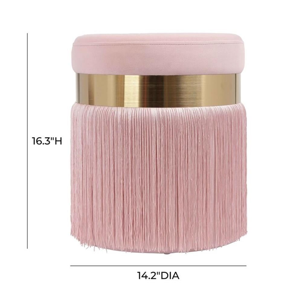 Maklaine 16.3"H Transitional Velvet and MDF Ottoman in Blush Pink
