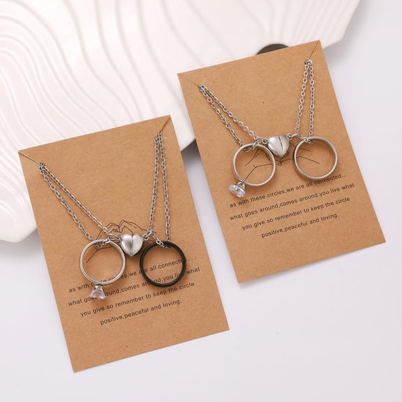 SmartBy 1 Pair Couple Matching Necklaces Electroplated Alloy Magnetic Heart And Ring Shape Pendant Adjustable Romantic Love Husband Wife Pairing Necklaces Valentines Day Gift