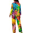 thumbnail image 2 of Renewold Breathable Daily Wear Nightwear Size M Skin Friendly Colorful Roses Button Down Pajama Women Loungewear 2 Pieces Thermal Long Sleeve Top & Pants Bottom Set of 2, 2 of 6