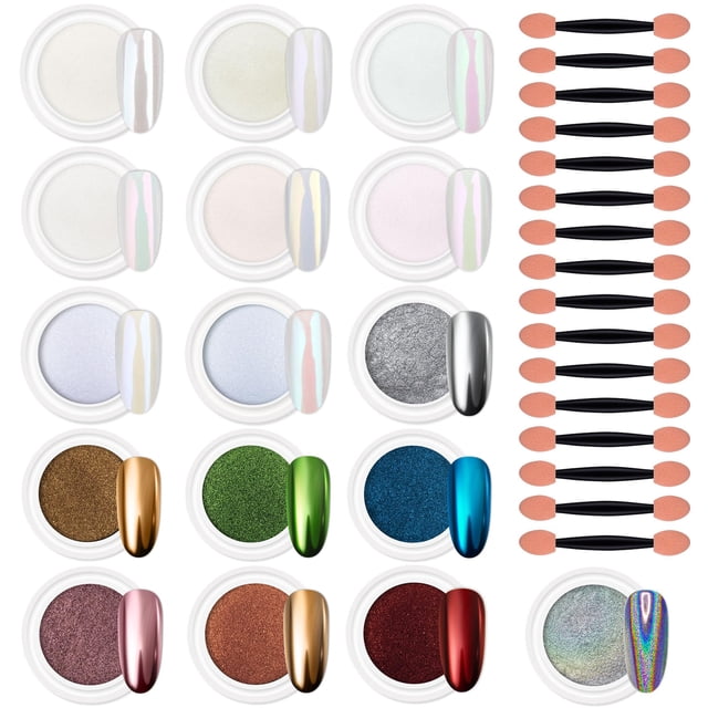 Polvo de uñas Artdone, 16 colores, cromado iridiscente, kit Aurora