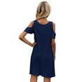 thumbnail image 2 of CALIPESSA Womens Summer Solid Cold Shoulder Short Sleeve Round Neck Casual Flared Tunic A Line Dress, 2 of 5