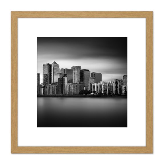 Warby City Skyline Canary Wharf London Photo 8X8 Inch Square Wooden Framed Wall Art Print Picture with Mount
