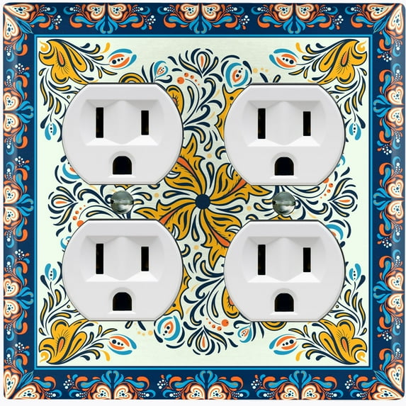 Metal Light Switch Plate Cover Yellow Blue Mandala Flower Heart Tile Pattern TIL034