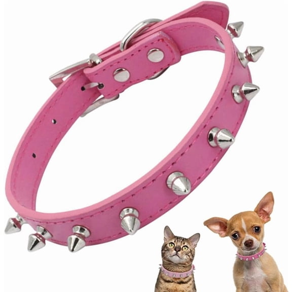 Mumup Spiked Dog Collars for Small Dogs, Rivet Spike Cat Collar Pu Faux Leather Stud Studded Puppy