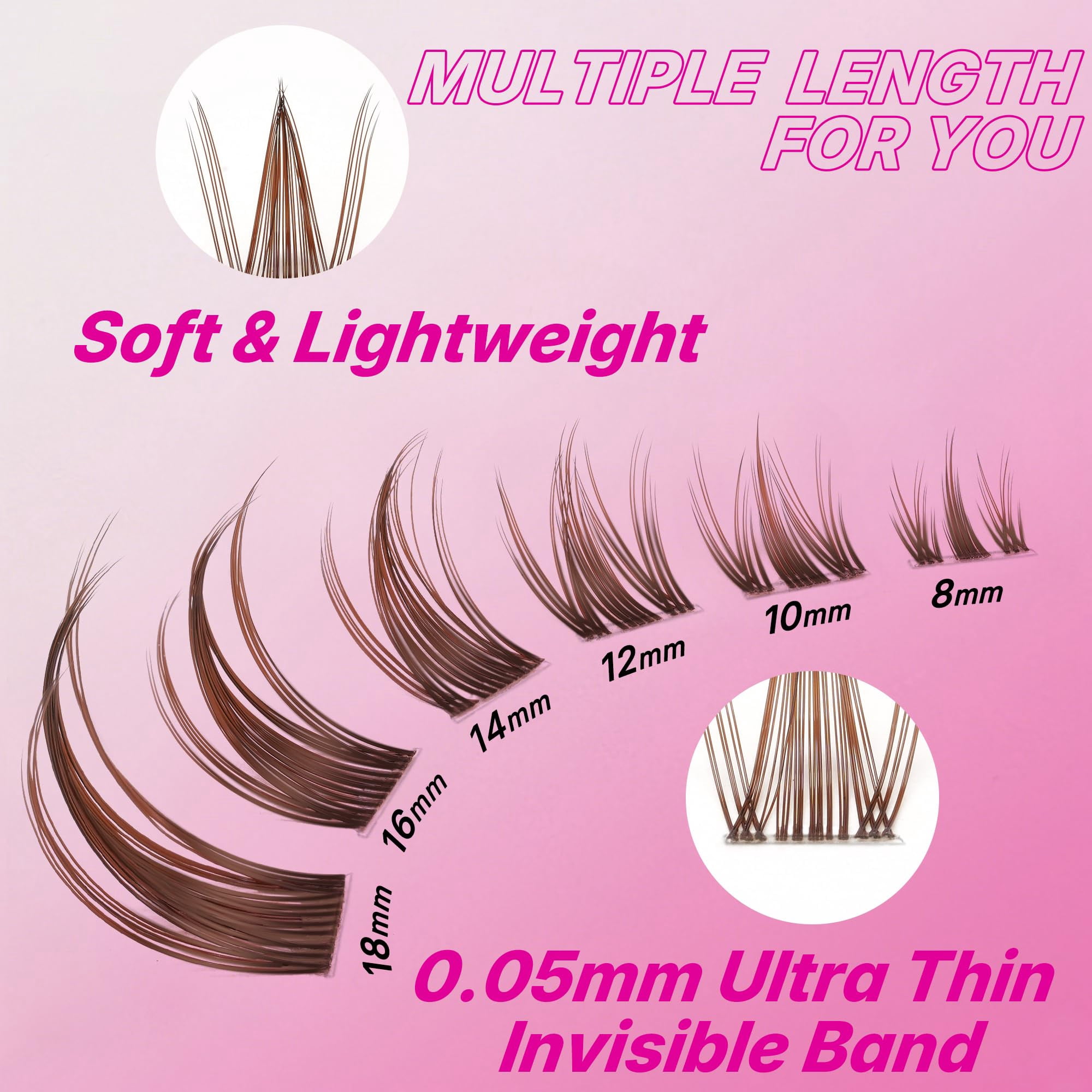 Veyesbeauty Manga Lash Clusters Individual Eyelash Extensions DIY Brown False Eyelashes for Self-application Lash Tray