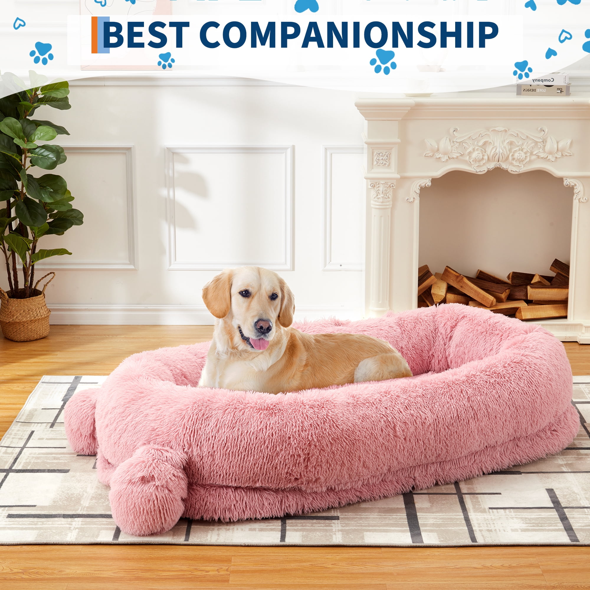 COOLYI Orthopedic Dog Beds for Extra Large Dogs 44x32Inch, Waterproof Memory Foam XL Pet Bed with Sides, Non-Slip and Egg-Crate Foam with Washable Removable Cover Pink