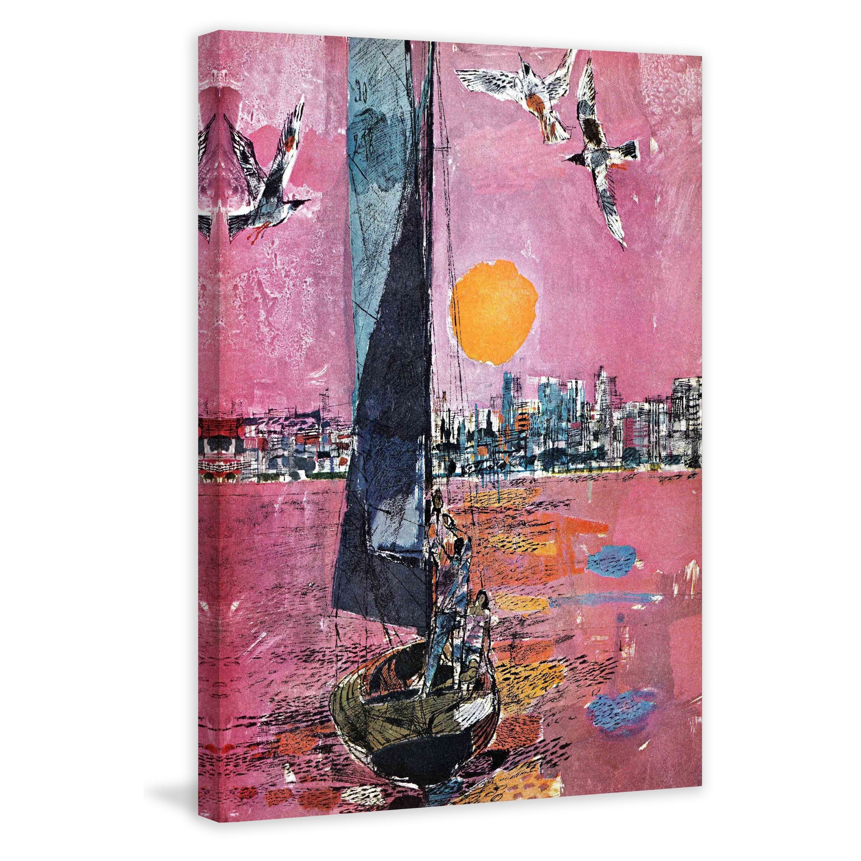 Marmont Hill "Pink Sky with Birds" Painting Print on Canvas