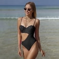 thumbnail image 4 of Nuevo traje de baño de una pieza de color sólido para mujer, sexy, con patrón de plástico, empalme adelgazante, 4 of 5