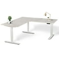 thumbnail image 1 of EFFYDESK Executive L-Shaped Height Adjustable Home Office Computer Standing Desk with Cable Management Tray (71"×71") Oak White on White Frame, 1 of 5